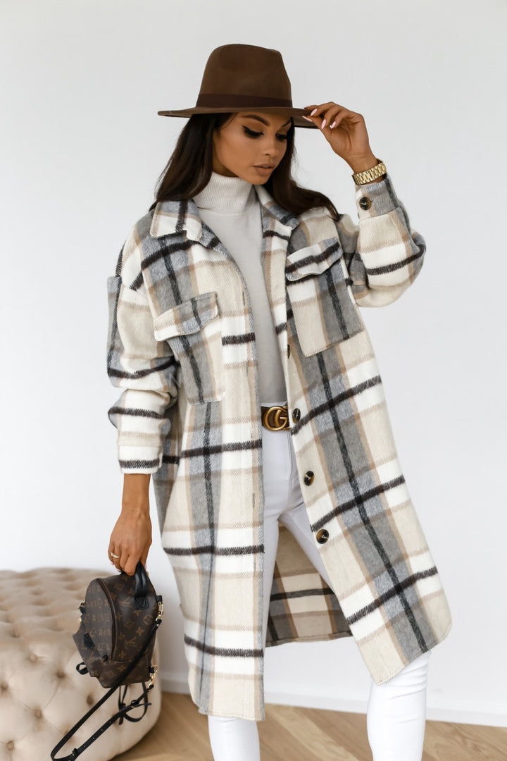 Warm Long Plaid Overcoat