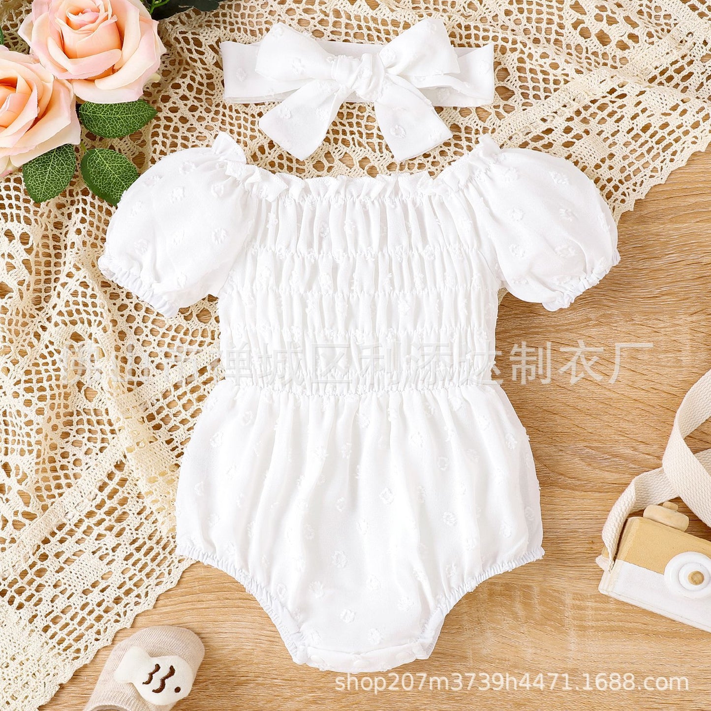 Baby Girl Puff Short Sleeve Rompers Jumpsuit Bow Suit