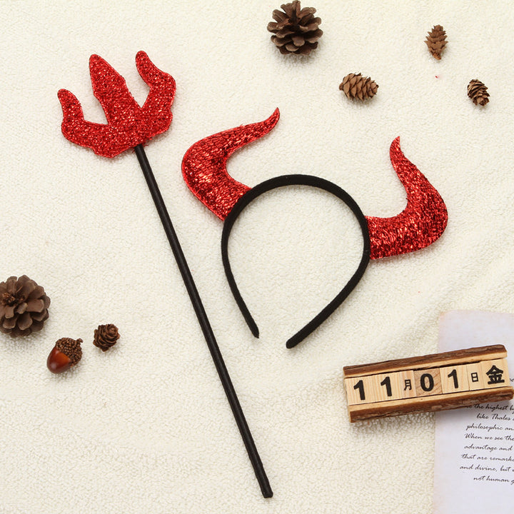 Halloween Headband Funny Costume with red horn fork set