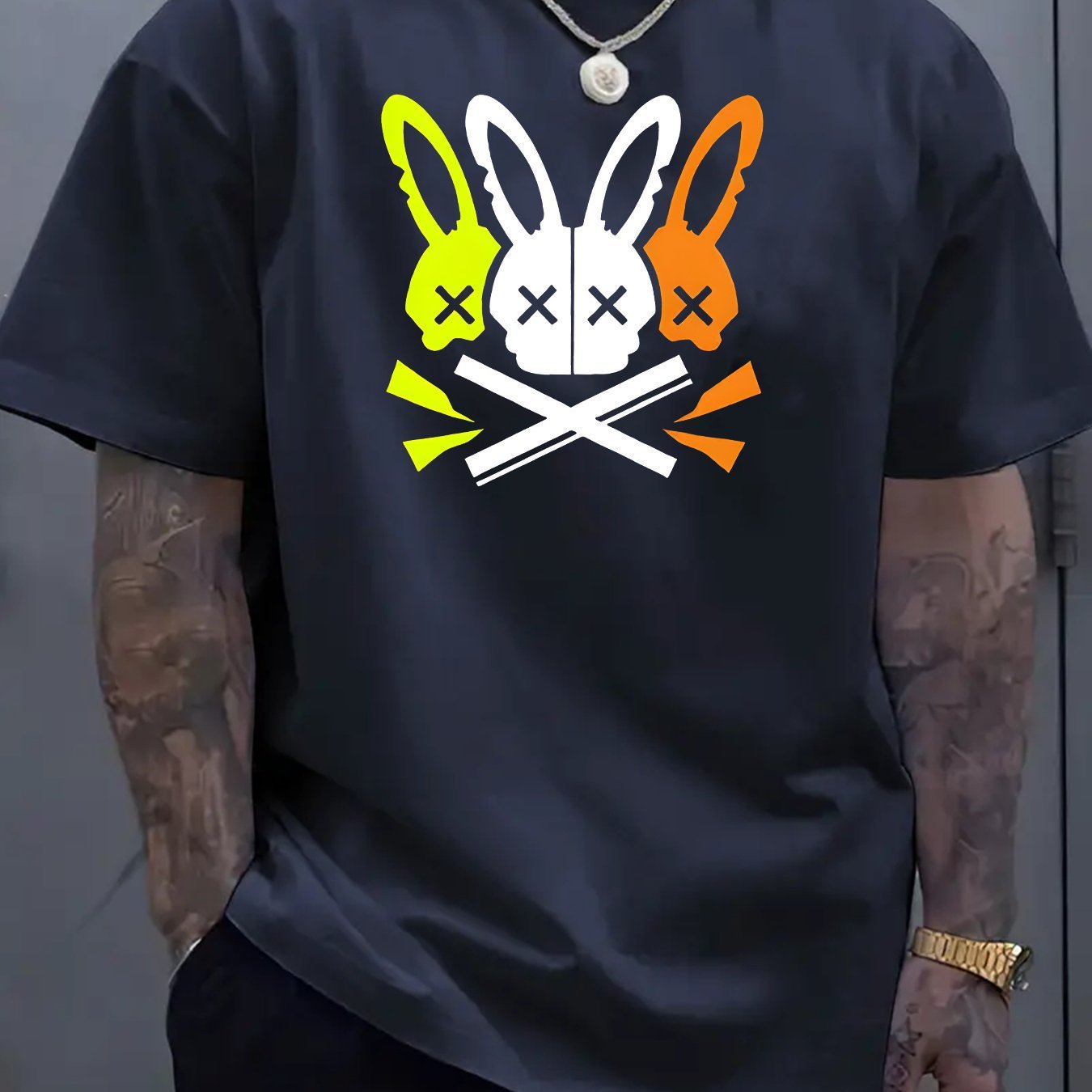 Fashion Unique Rabbit Skull Printed Men's T-shirt