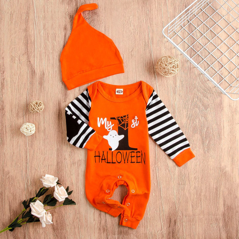 Halloween long - sleeved striped onesie