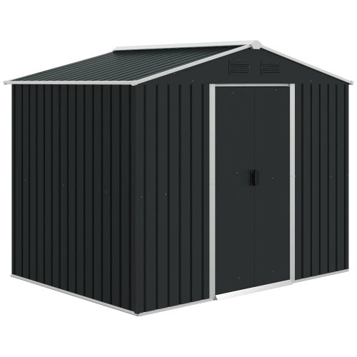 Outsunny 7.7 X 5.7ft Metal Garden Shed, Galvanised Outdoor Tool Storage House With Ventilation Slots And Sliding Doors, Grey
