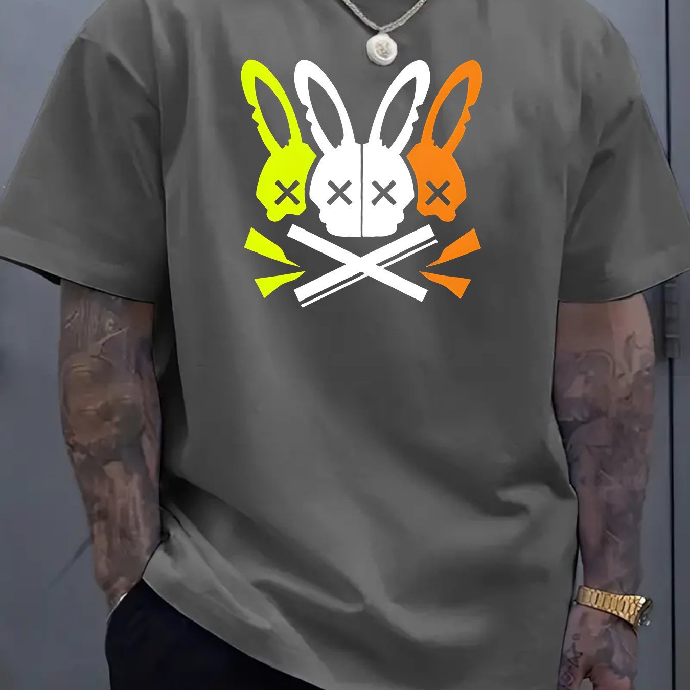 Fashion Unique Rabbit Skull Printed Men's T-shirt