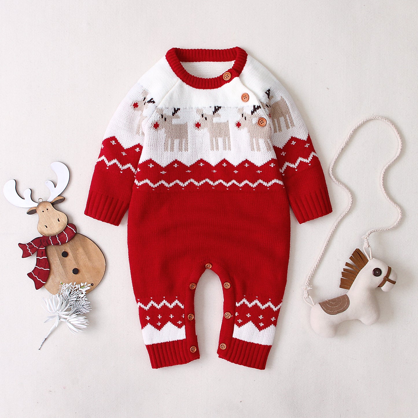 Autumn and winter boys and girls cartoon Christmas elk baby romper