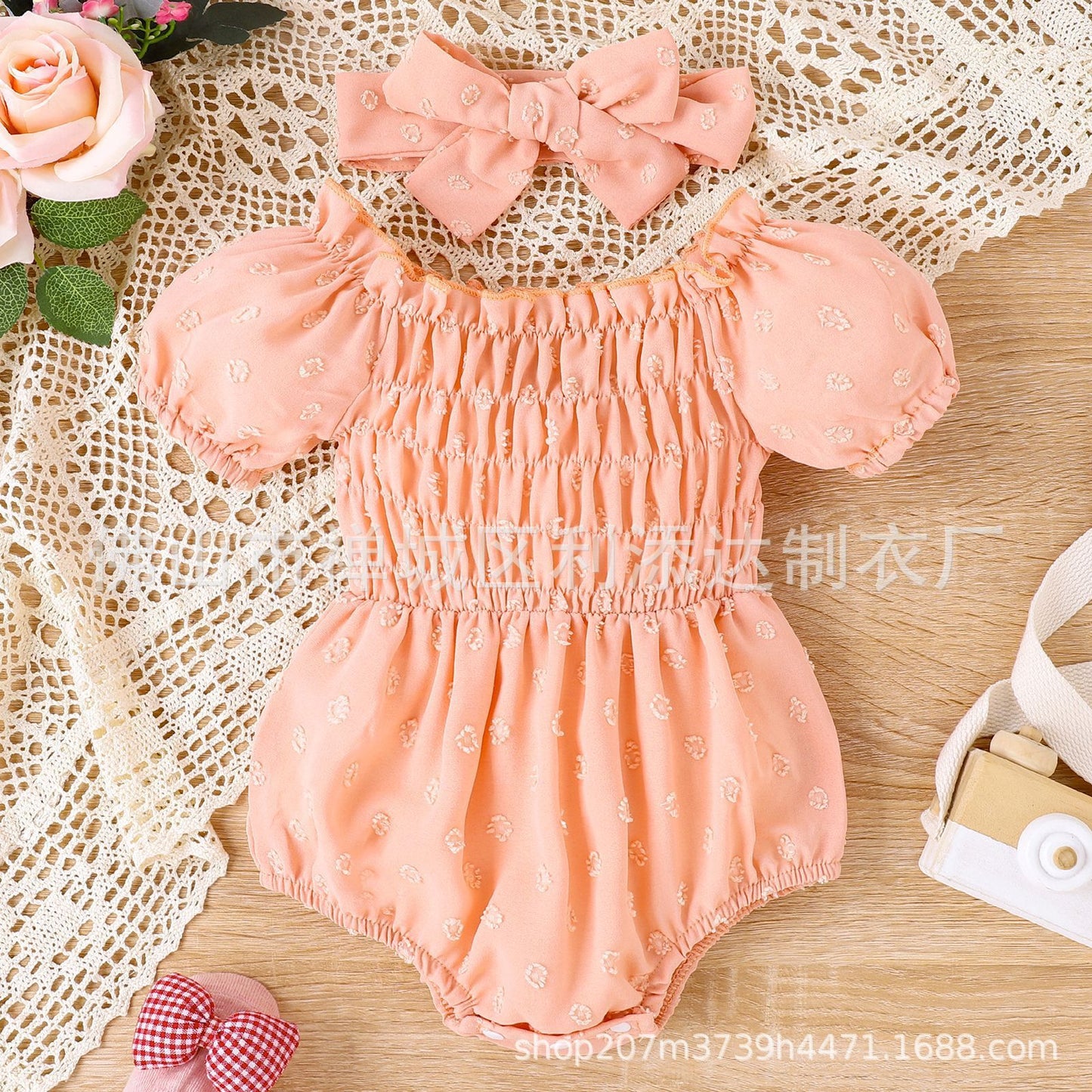 Baby Girl Puff Short Sleeve Rompers Jumpsuit Bow Suit