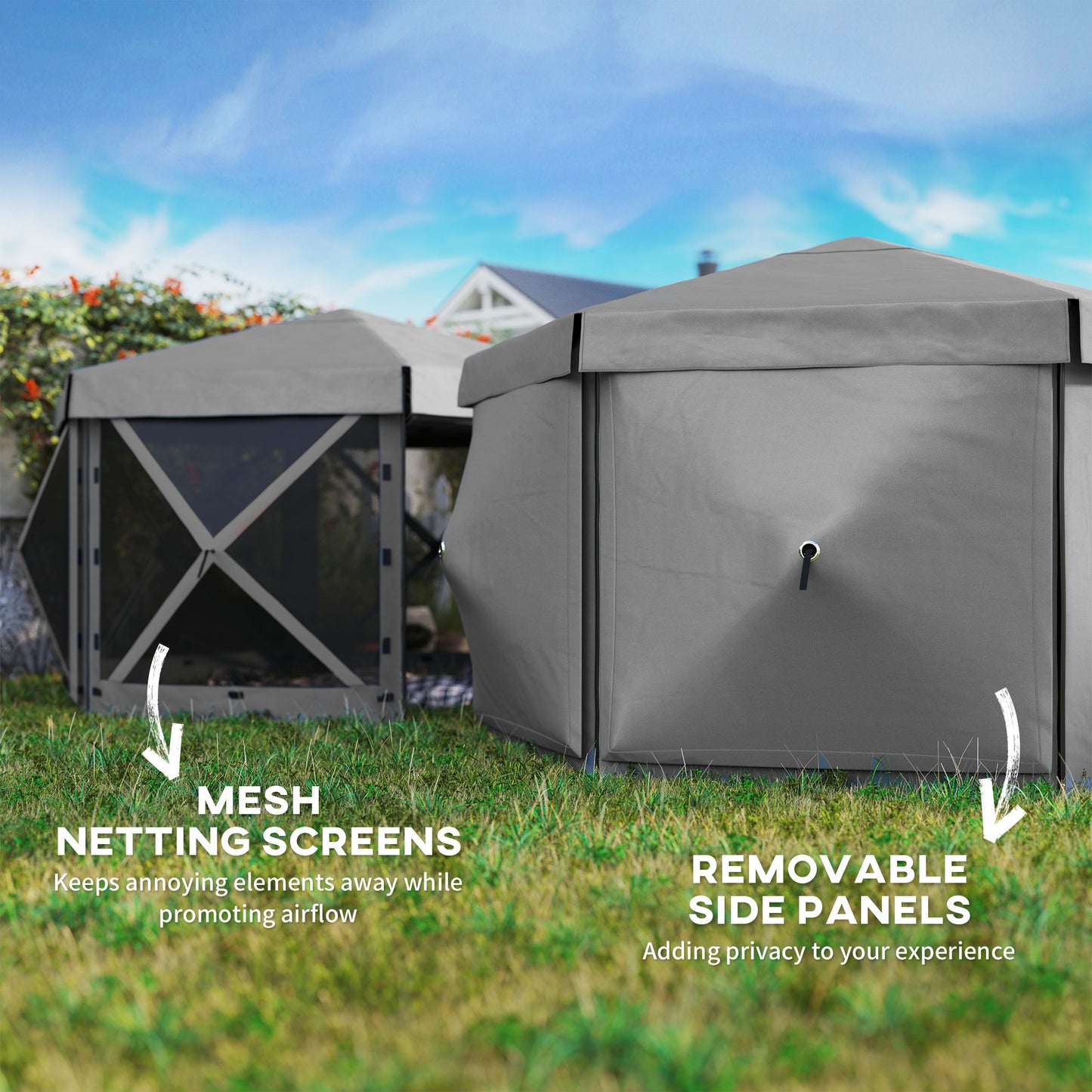 12 X 12 Hexagonal Up Gazebo Canopy Tent With 5 Sidewalls, Outdoor Canopy Shelter With Carry Bag, Dark Gray