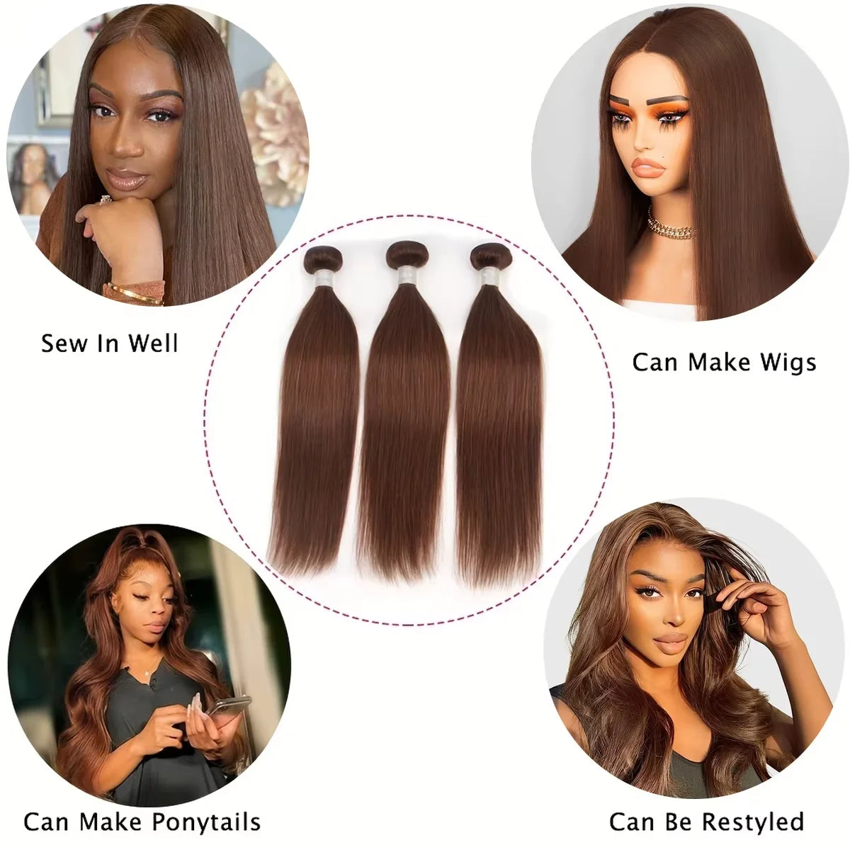 Chocolate Brown Brazilian Straight Hair Bundles