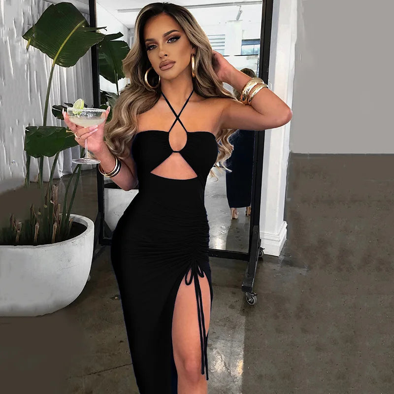 Sleeveless Sexy Midi Backless Dress