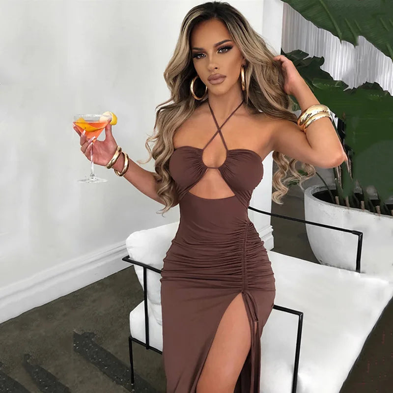 Sleeveless Sexy Midi Backless Dress