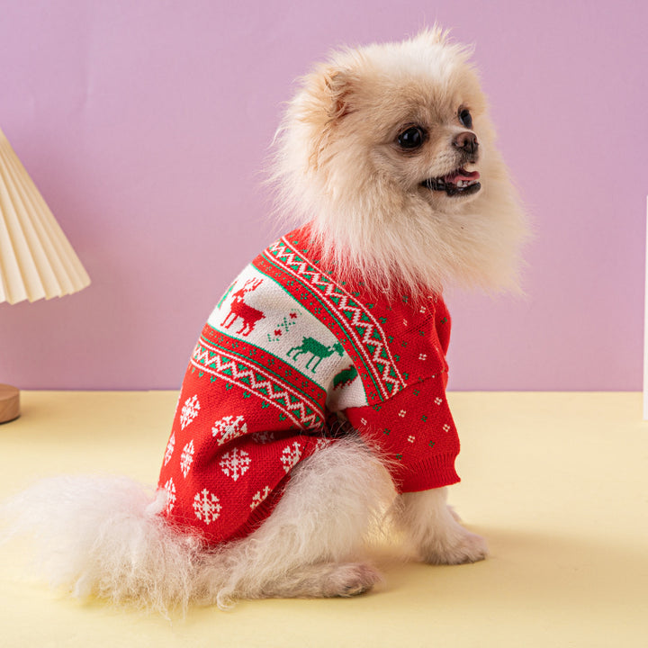 Christmas Tree Elk Dog Sweater red festive winter outfit for pets