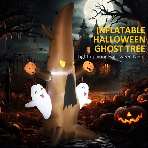 Halloween Decoration LED lights glowing on Ghost Tree Inflatable