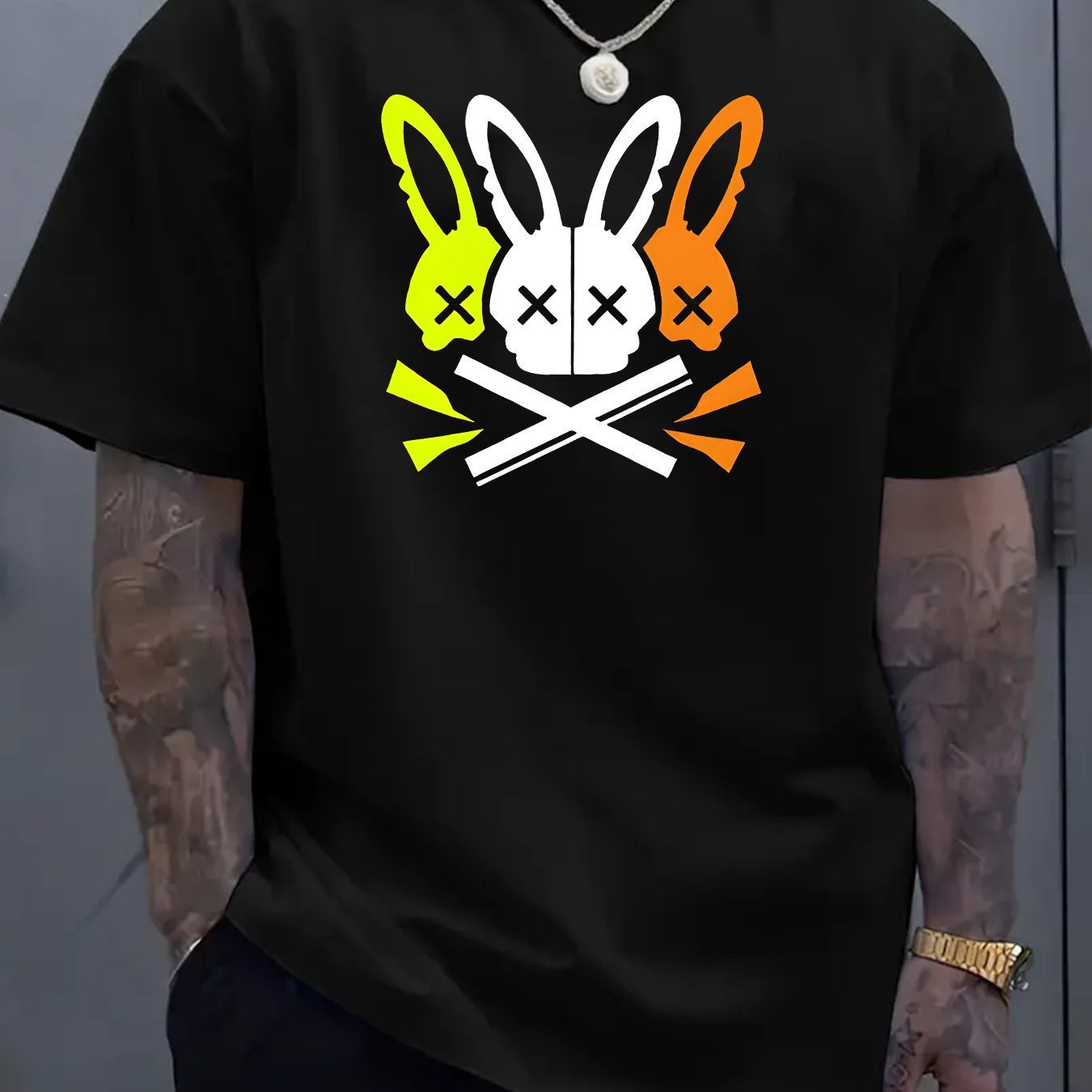 Fashion Unique Rabbit Skull Printed Men's T-shirt