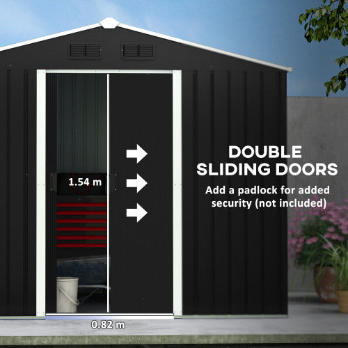 Outsunny 7.7 X 5.7ft Metal Garden Shed, Galvanised Outdoor Tool Storage House With Ventilation Slots And Sliding Doors, Grey