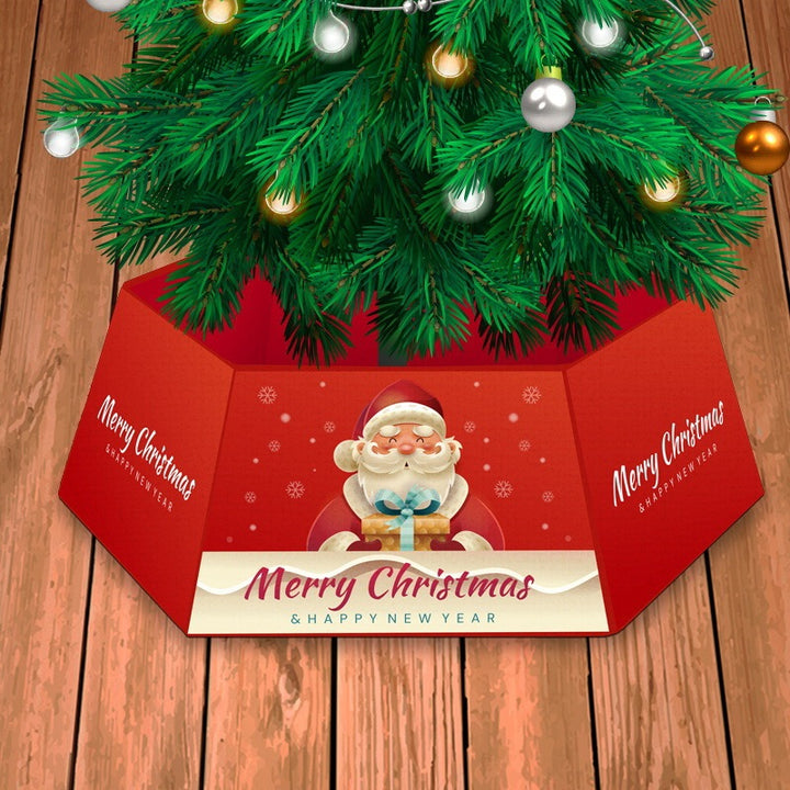 Christmas tree skirt featuring a Santa design, perfect for holiday decor under the Christmas tree.