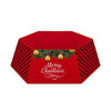 Christmas tree skirt with red and black plaid design and