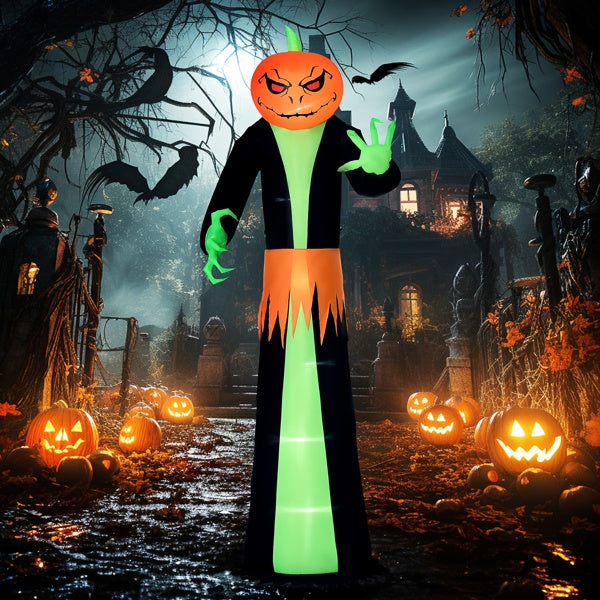 Halloween Decoration 9-foot pumpkin ghost inflatable in yard setup