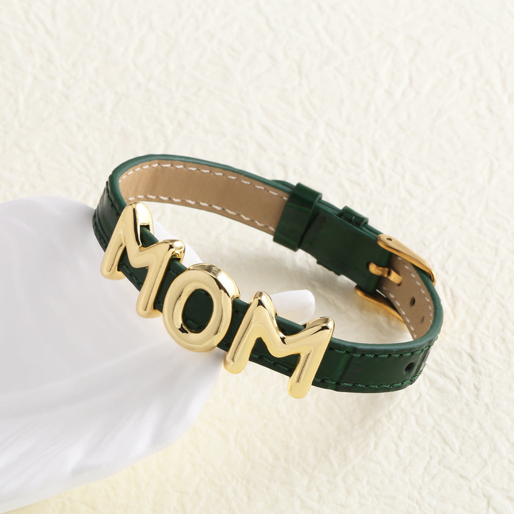 Engraved Mama Leather Bracelet