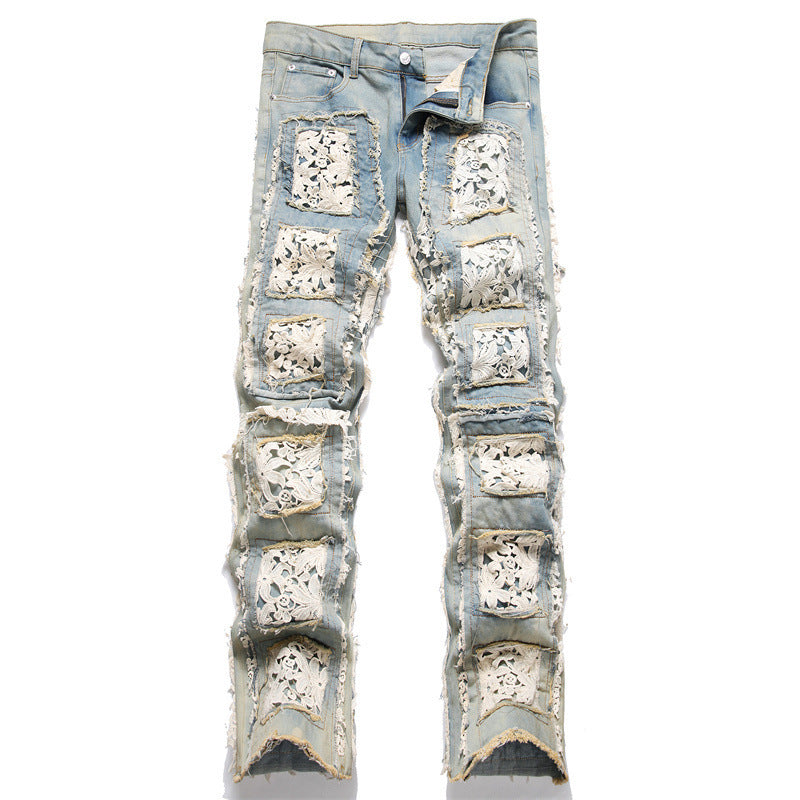Blue Embroidered Flared Jeans
