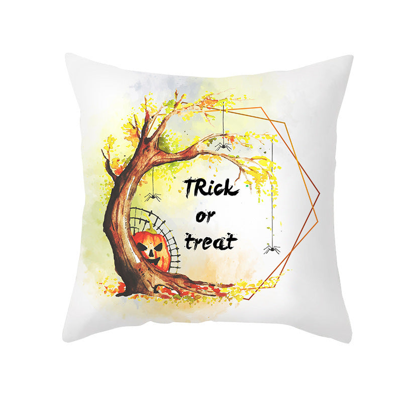 Halloween Pillowcase Pumpkin 🎃 cushion cover on a bed with fall-themed blankets