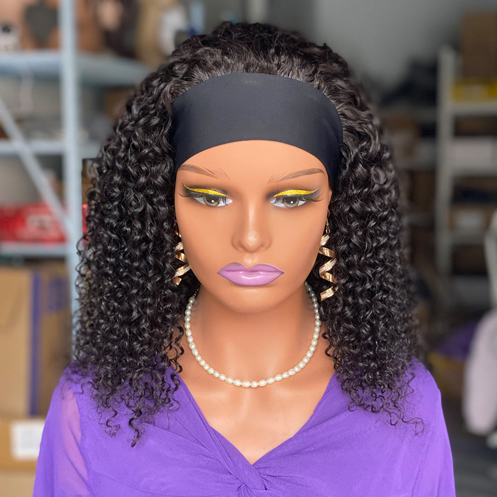 Human Hair Curly Headband Wig