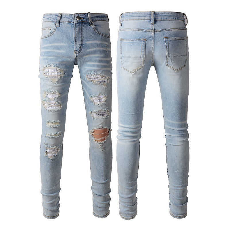 Blue With Holes Skinny Jeans