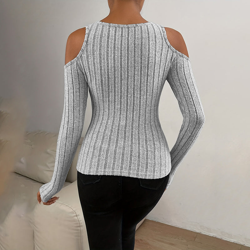 Ribbed Cut Out Long Sleeve Top