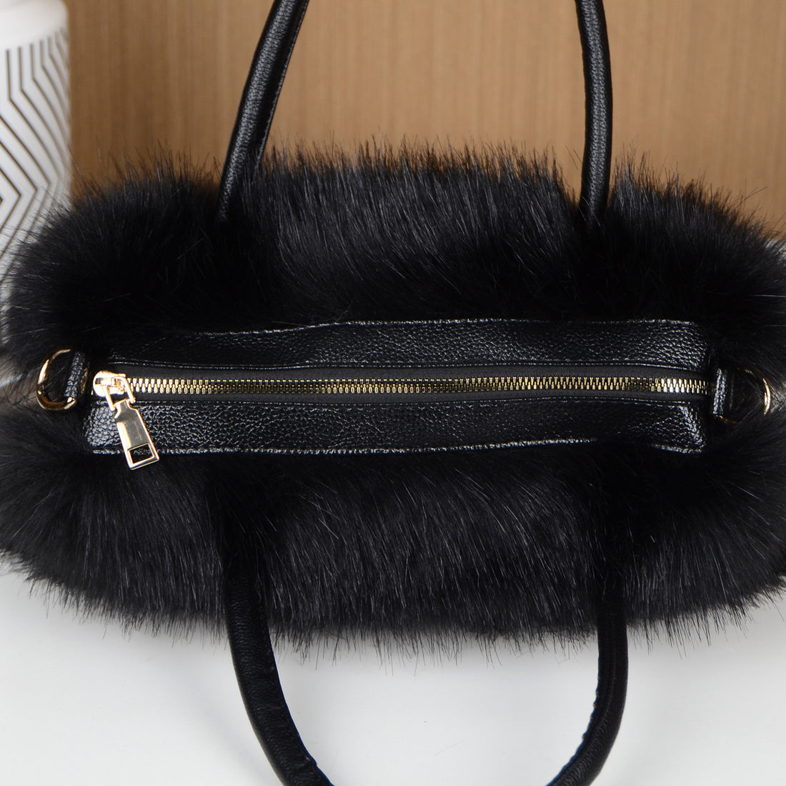 High-end Hand-carrying Square Plush Bag Fur Raccoon Fur Handbag Large Capacity
