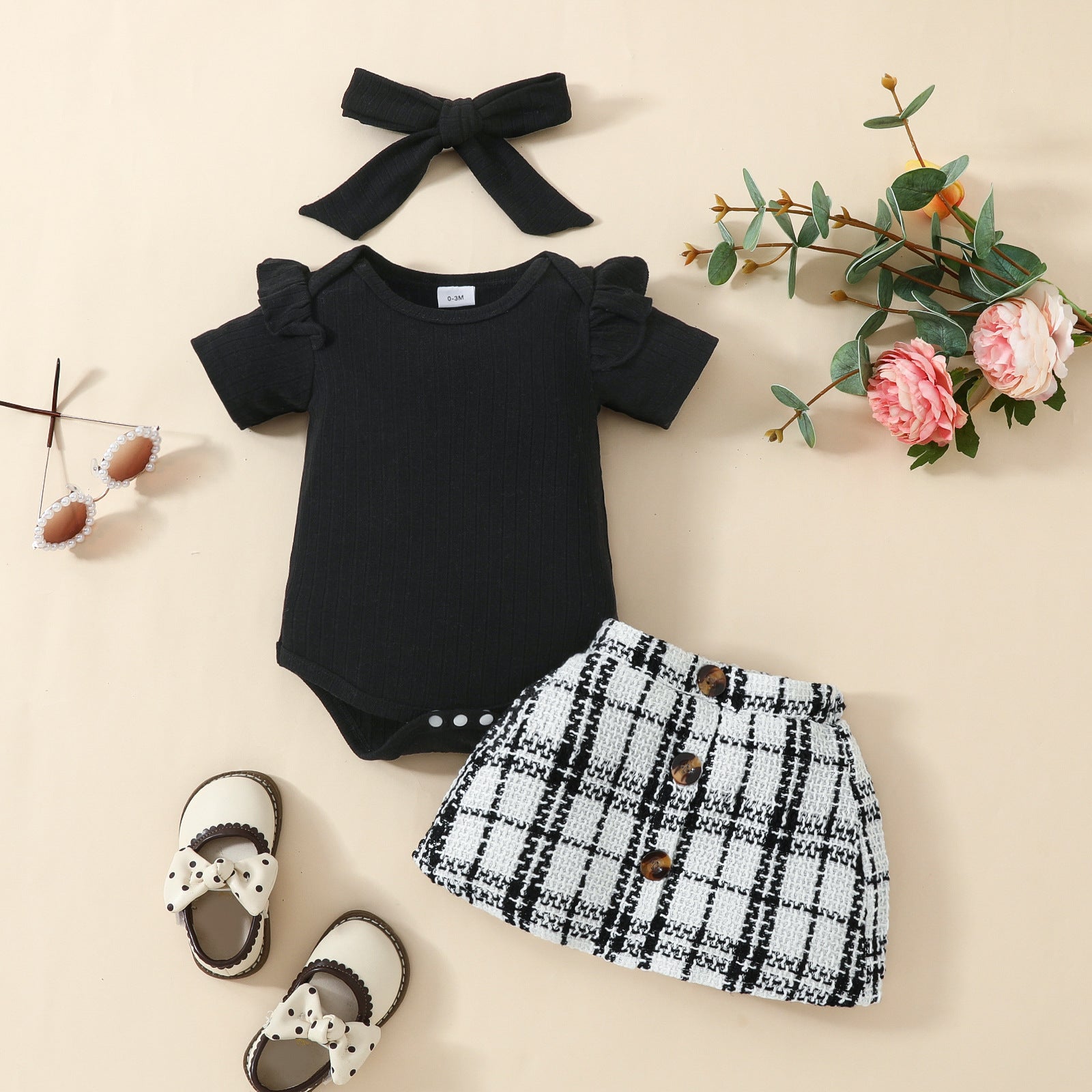 Babies' Short-Sleeved Blouse Skirt Set