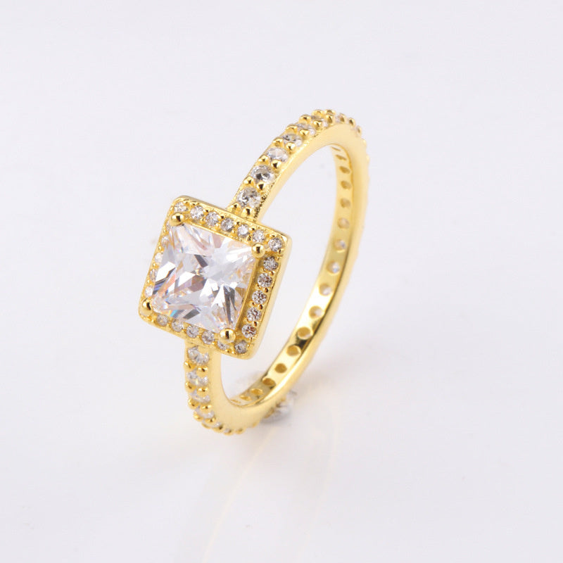 White Copper Ring Female Panjia Square Zircon  Personality Creative Style