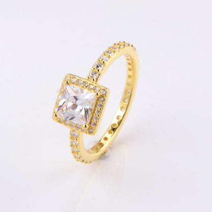 White Copper Ring Female Panjia Square Zircon  Personality Creative Style