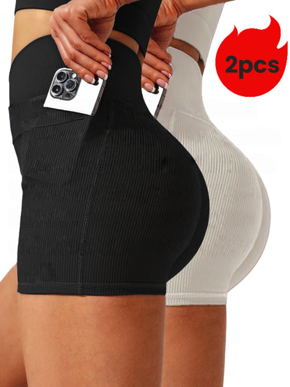 2-Pack Yoga Shorts For Women - High Waisted Workout Shorts, Breathable & Stretchy
