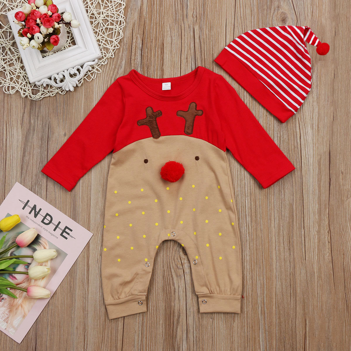 Christmas Deer Romper back view showing details