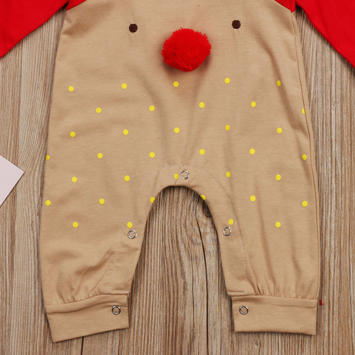 Christmas Deer Romper cozy cotton fabric close-up