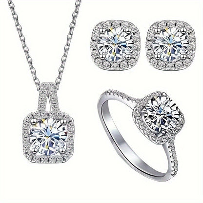 S925 Sterling Silver Natural Stone Earrings Set Necklace