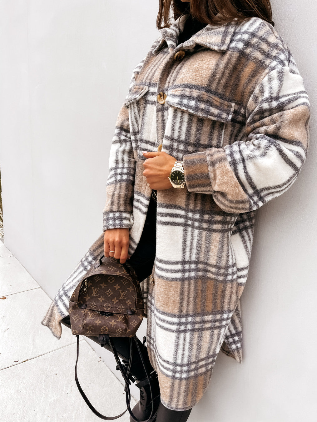 Warm Long Plaid Overcoat