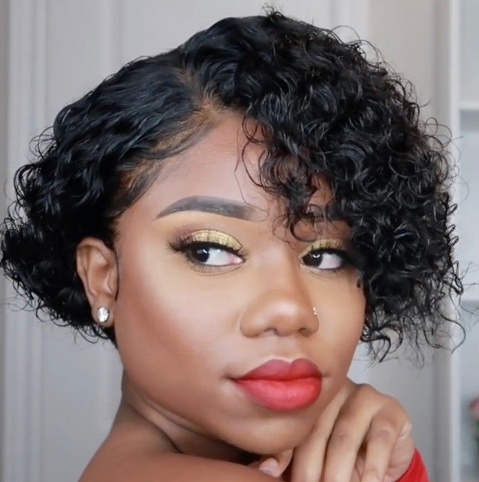 Black Short Curly Hair Wig with soft curls