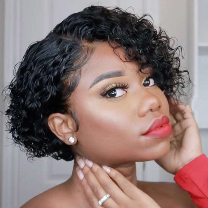 Baisi Short Curly Hair Wig with oblique bangs
