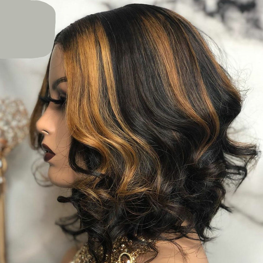 Curly Lace Wig Black & Brown close-up showing realistic texture