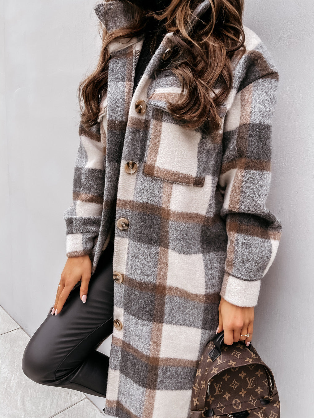 Warm Long Plaid Overcoat