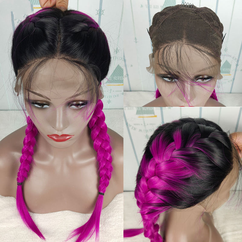 13x6 Braided Lace Front Wig back view with neat three braids