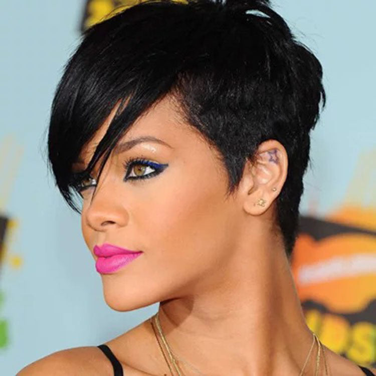 Stylish Short Human Hair Wig dark brown short hairstyle for women