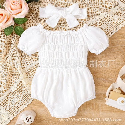 Baby Girl Puff Short Sleeve Rompers Jumpsuit Bow Suit