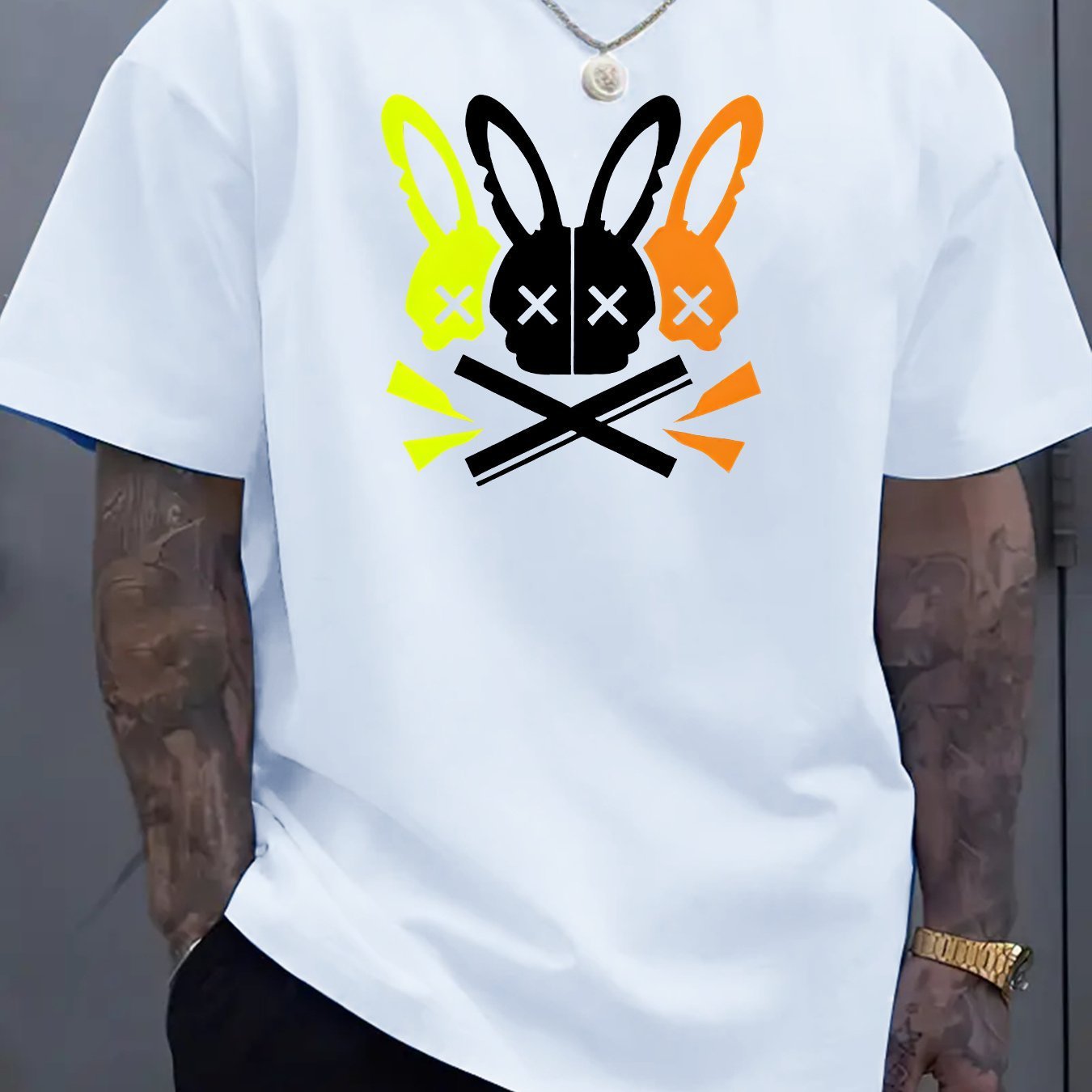Fashion Unique Rabbit Skull Printed Men's T-shirt
