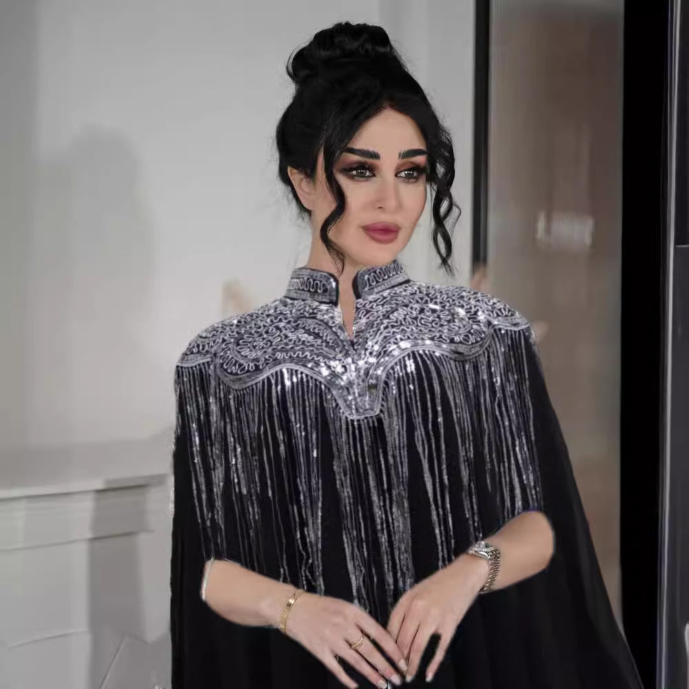 Fashion Dress Robe Ethnic Clothes Women back view displaying long skirt