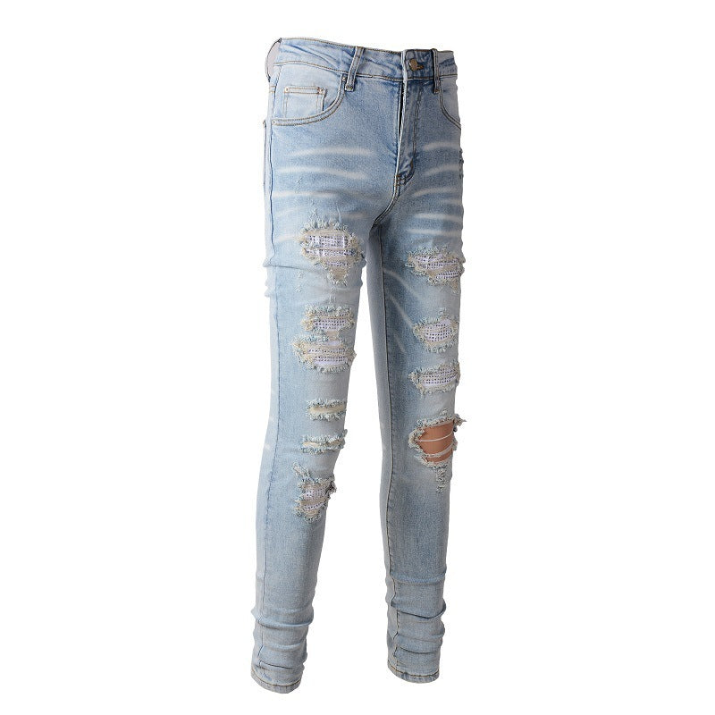 Blue With Holes Skinny Jeans