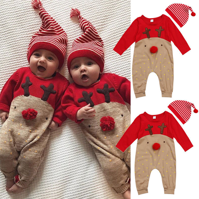 Christmas Deer Romper front view with reindeer design