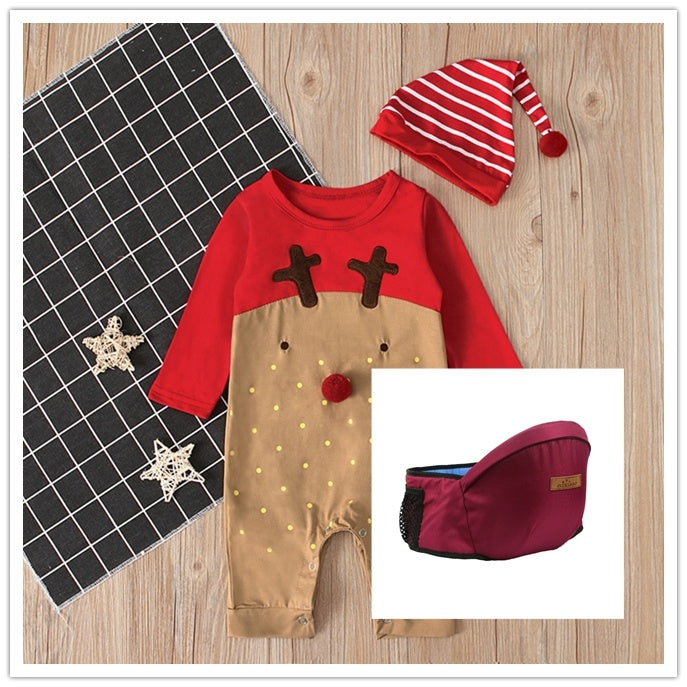Christmas Deer Romper model wearing in festive scene