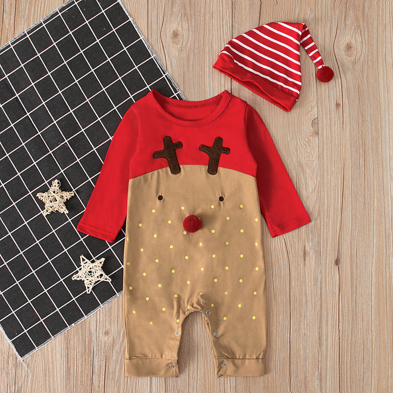 Christmas Deer Romper showing long sleeve design
