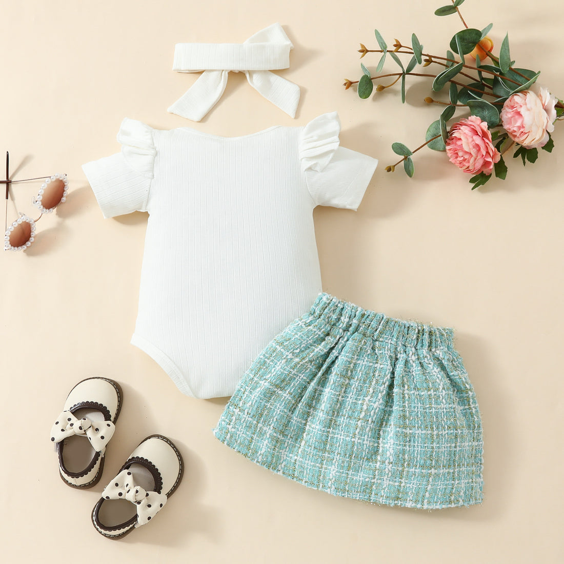 Babies' Short-Sleeved Blouse Skirt Set