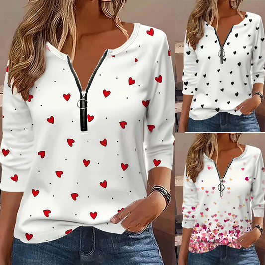 Digital Printing Love Round Neck Zipper T-shirt